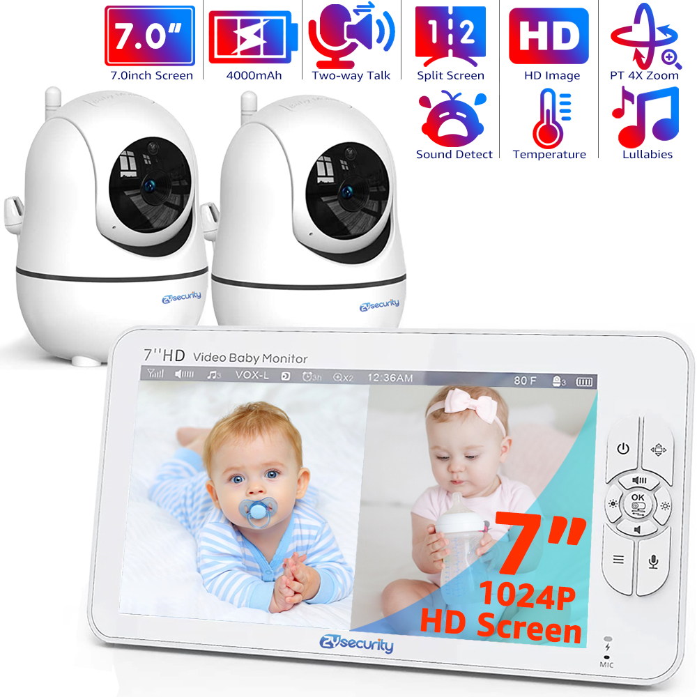 Baby Monitor Split Screen - 7,0-Zoll-Video-Babyphone, HD-Split-Bildschirm mit 2 Kameras, Schwenk-/Neigefunktion,