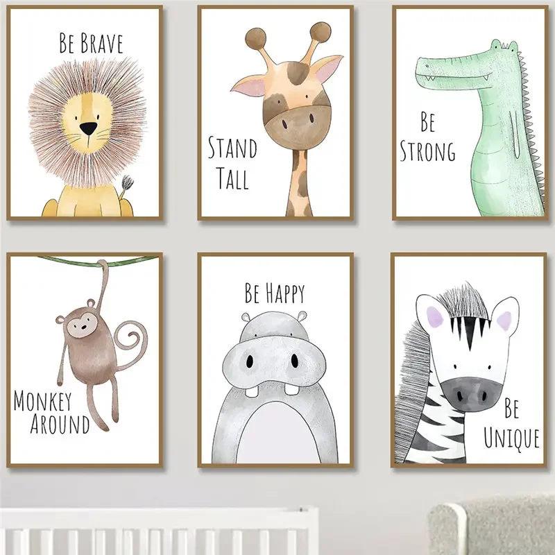Baby Nursery Giraffe - Wandkunst für Kinderzimmer, niedliche Cartoon-Tierposter mit