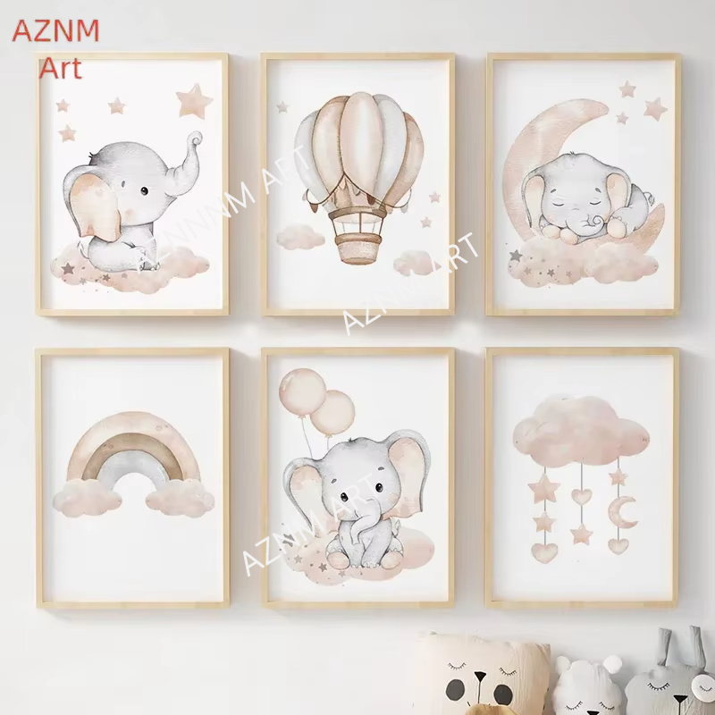 Baby Nursery Kids - Elefanten-Ballon, Regenbogen, Mond, Sterne, Wolke, Schaukel,