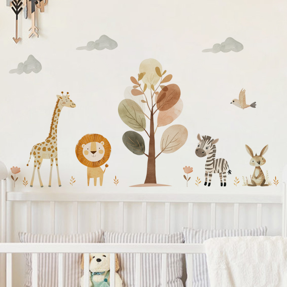 Baby Nursery Giraffe - Wandaufkleber mit Cartoon-Motiv, niedlicher Löwe, Giraffe,