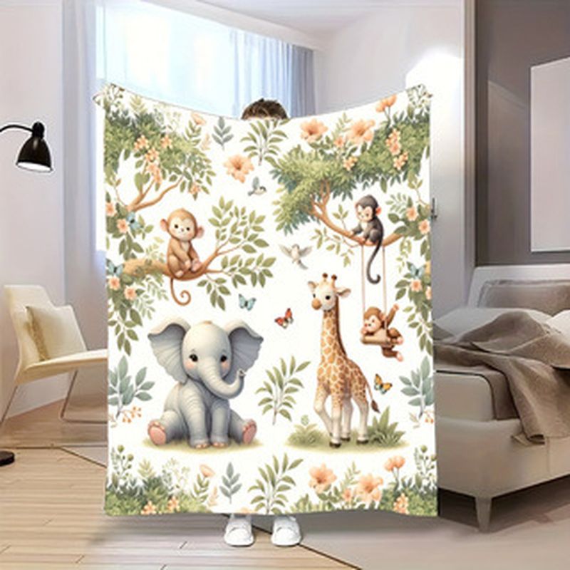 Baby Nursery Giraffe - VIKAMA Babydecke mit Aquarell-Dschungeltiermotiv, Elefant, Giraffe,