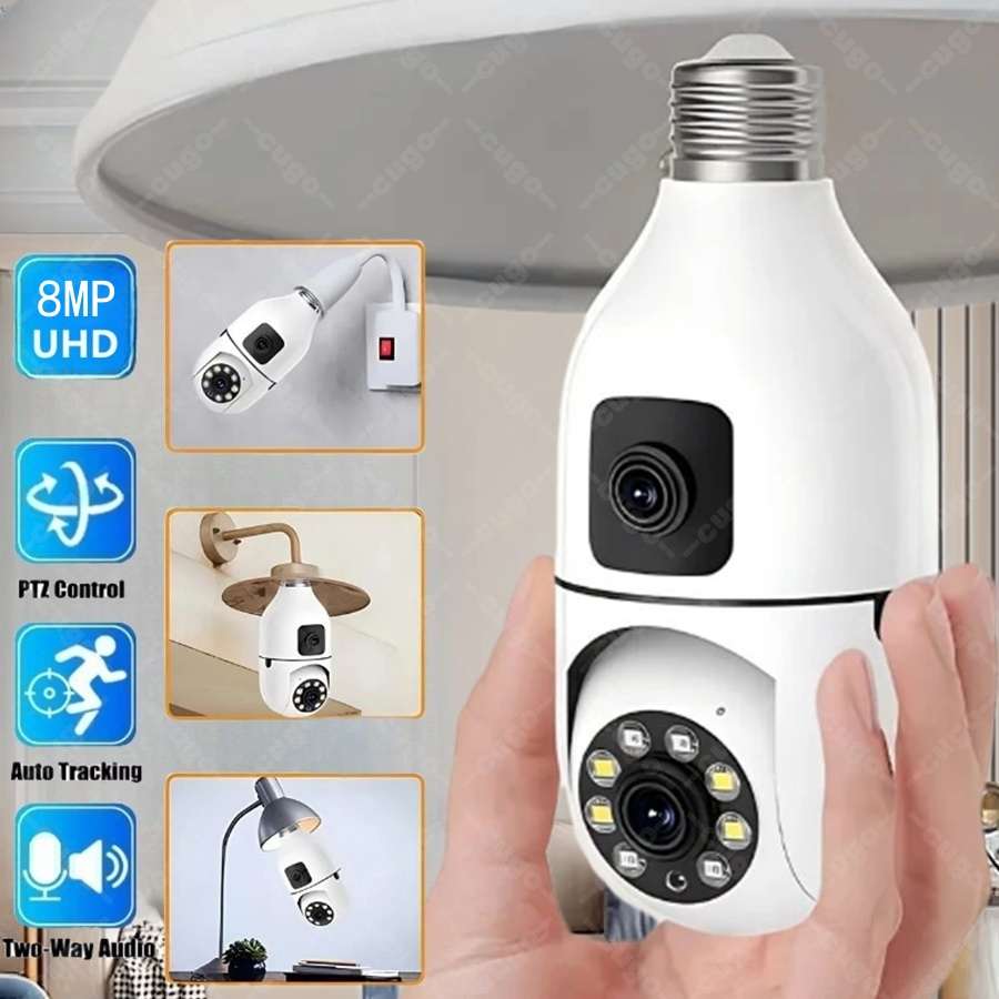 Baby Nursery Camera - E27-Glühbirnen-Überwachungskamera 8MP HD Nachtsicht 2 Bildschirme