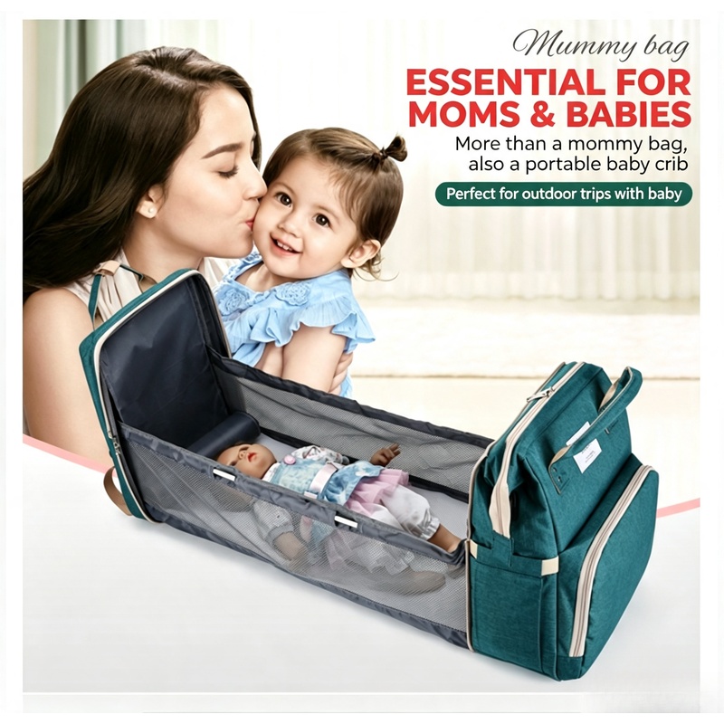 Baby Nursery Carpet - Großer Wickelrucksack mit Wickelunterlage, faltbarem Babybett-Design