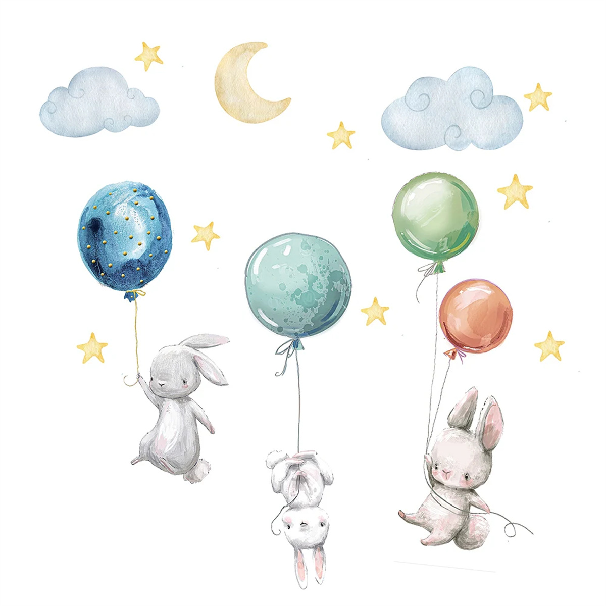 Baby Nursery Hot Air Balloon - Cartoon Heißluftballon-Tiere Bären Kaninchen Wandaufkleber für