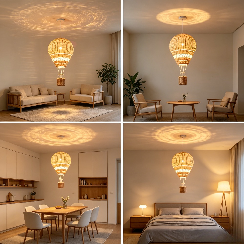 Baby Nursery Hot Air Balloon - Heißluftballon-Kronleuchter LED Kinderzimmerlampe Handgefertigtes Rattan-Kunsthandwerk Babyzimmer