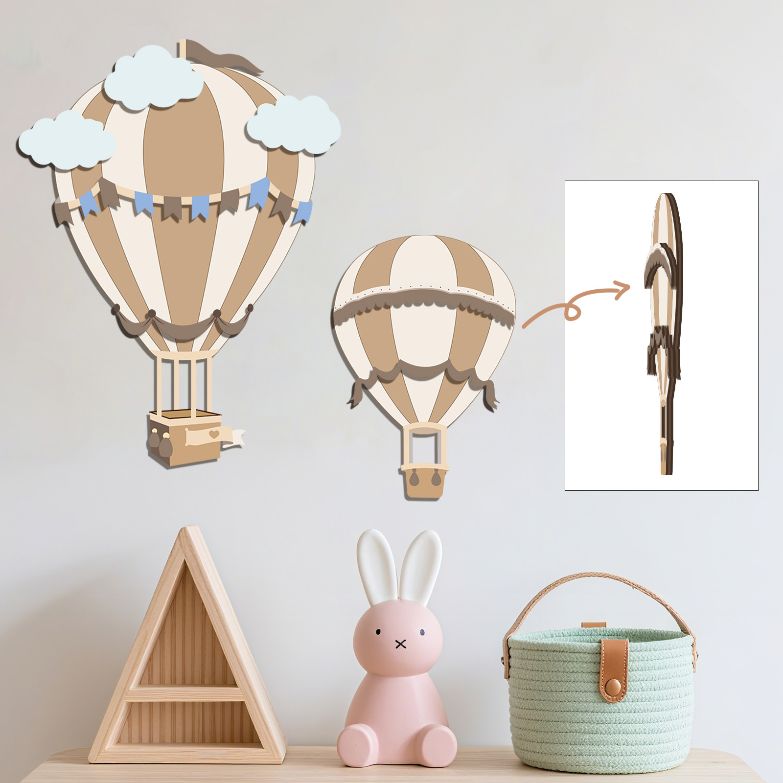 Baby Nursery Hot Air Balloon - Neutrale Heißluftballon Holz-Wanddekoration, 3D Holz-Wandschild, Boho