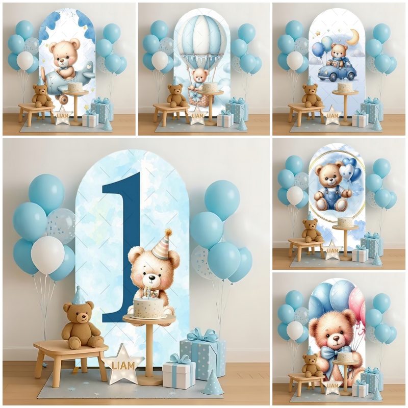 Baby Nursery Hot Air Balloon - Teddybär Kinder 1. Geburtstag Bogen-Hintergrund Blauer