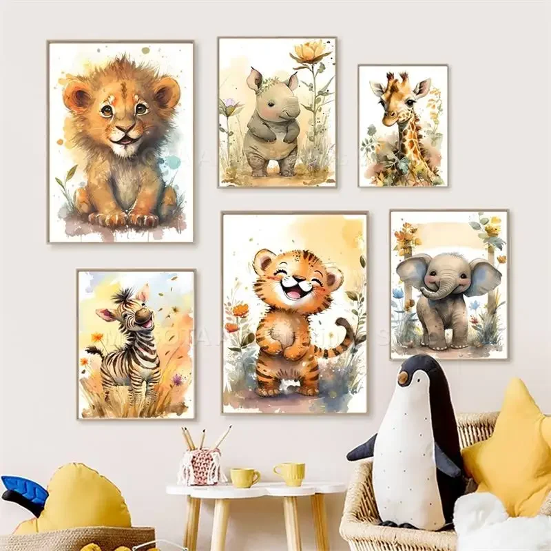 Baby Nursery Giraffe - Aquarell Löwe Giraffe Tiger Elefant Zebra
