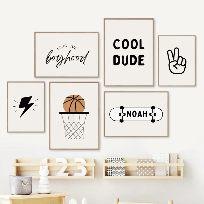 Baby Nursery Posters - Einfaches Jungen-Basketball-Skateboard-Sport-Kinderposter, druckbare Wandkunst auf Leinwand,