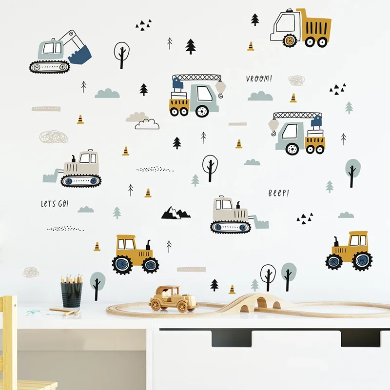 Baby Nursery Things - Handgezeichnete süße Autos für Fracht, LKW,