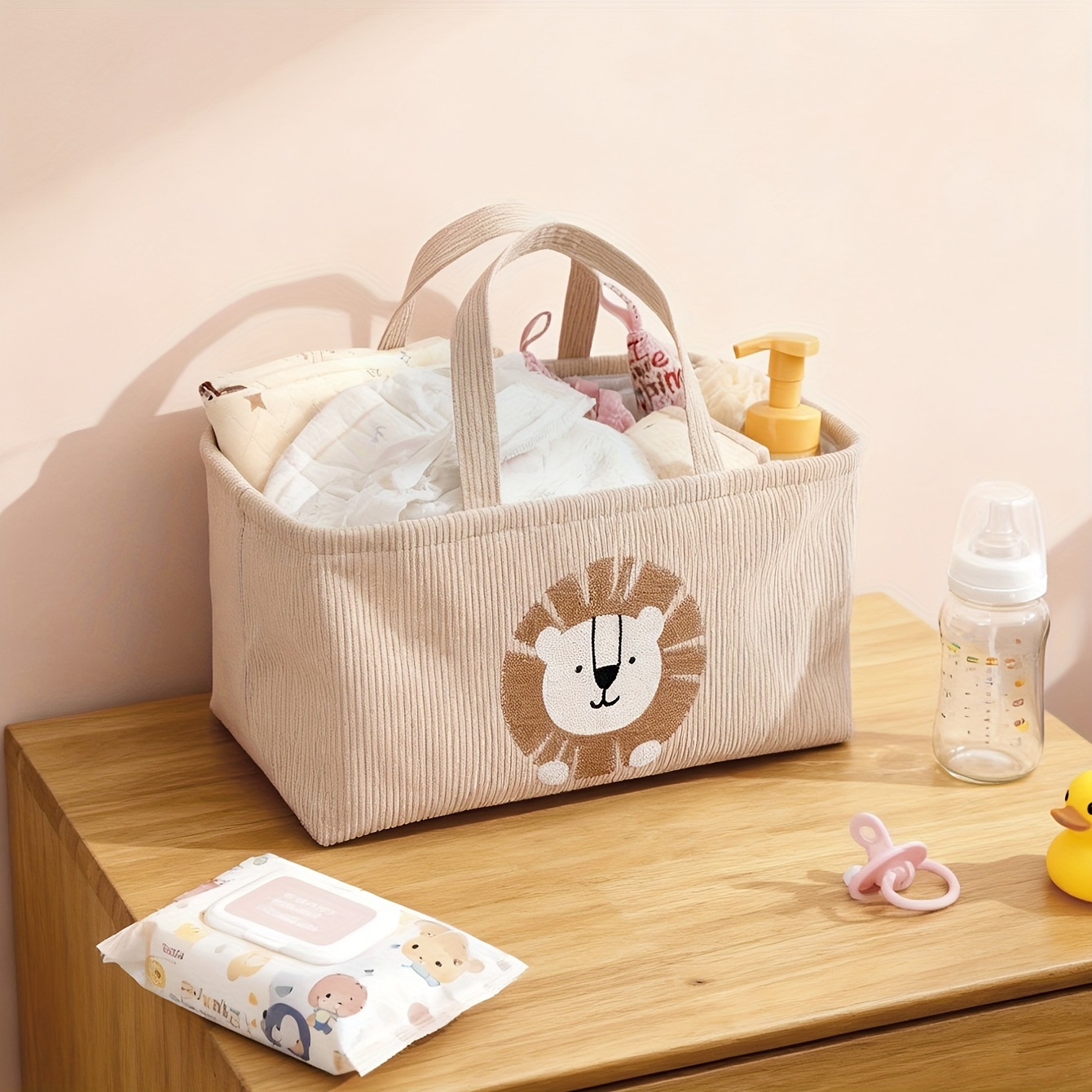 Baby Nursery Handles - Niedlicher Löwen-Windelkorb, faltbarer Stoff-Aufbewahrungskorb mit Griffen,