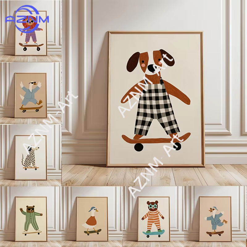 Baby Nursery Posters - 1 Stück Lustiges Tier-Skateboard-Poster Trendige Gans