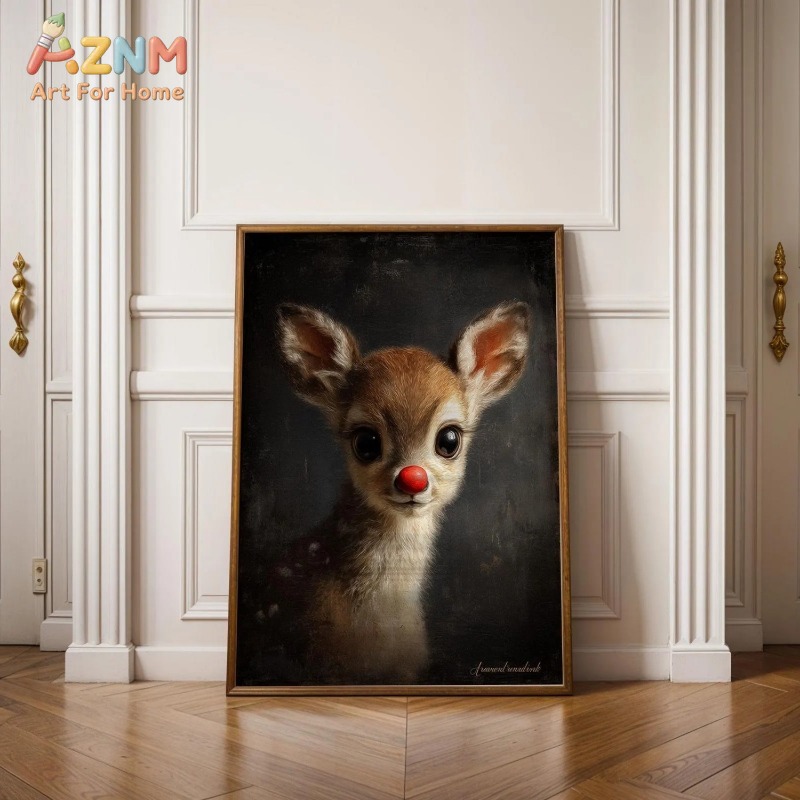 Baby Nursery Vintage Decor - Ungerahmtes Leinwandbild, niedliches retnasiges Babyhirsch, Vintage-Druck,