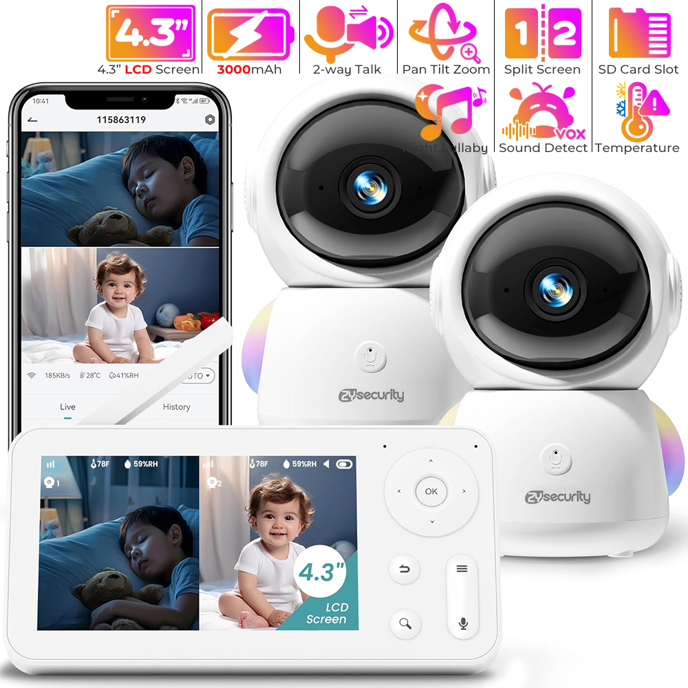 Baby Nursery Light - 2K-Babyphone mit 2 Kameras und Audio,