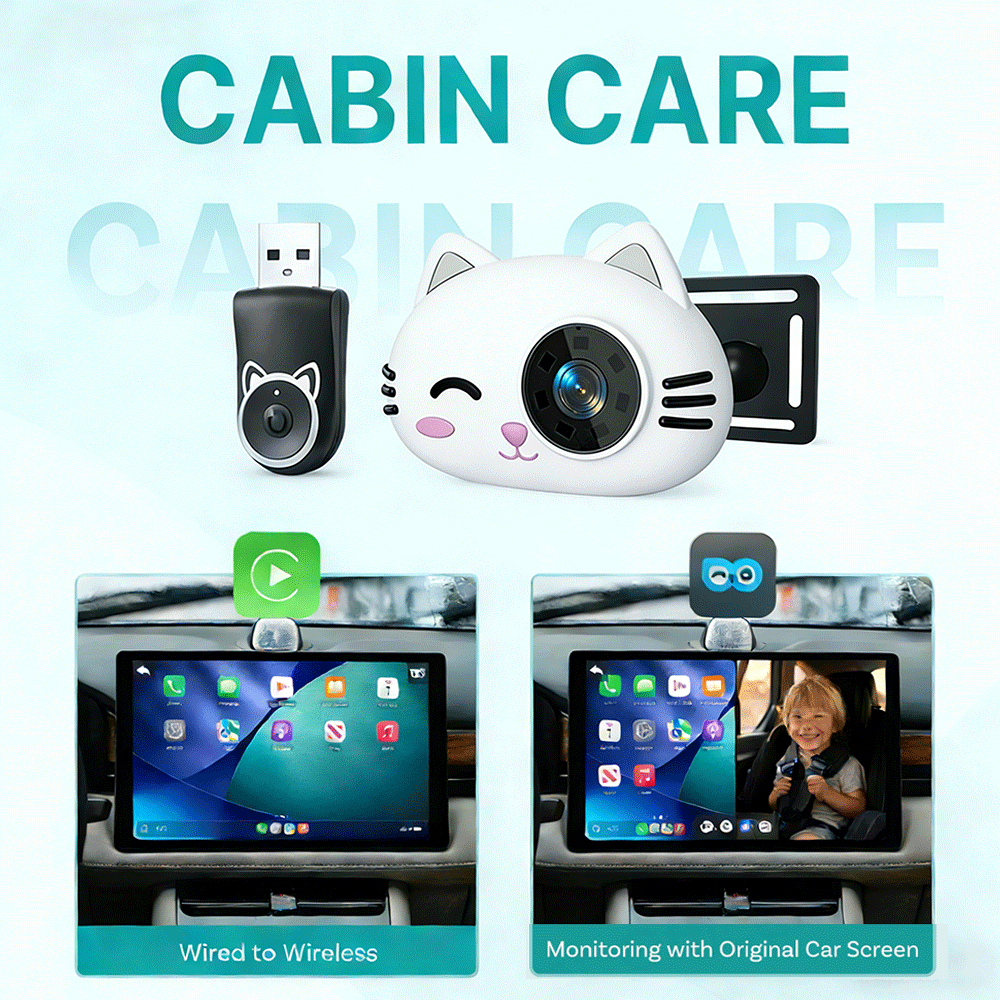Baby Monitor Split Screen - Cabin Care Kabelloser CarPlay-Adapter 1080P HD