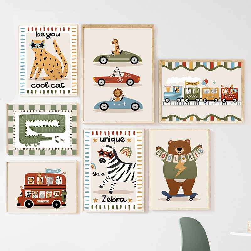 Lustige Cartoon-Tiere Auto Bus – Baby Nursery Posters Bewertung und Preis