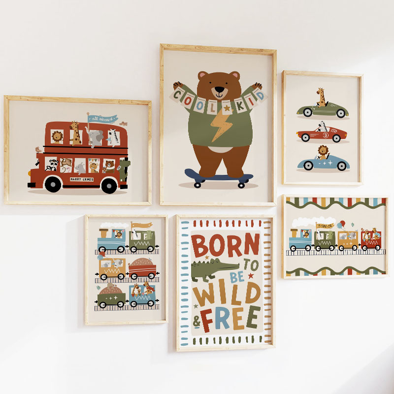 Lustige Cartoon-Tiere Auto Bus – Baby Nursery Posters Bewertung und Preis