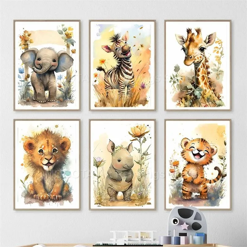 Aquarell Löwe Giraffe Tiger El – Baby Nursery Giraffe Bewertung und Preis