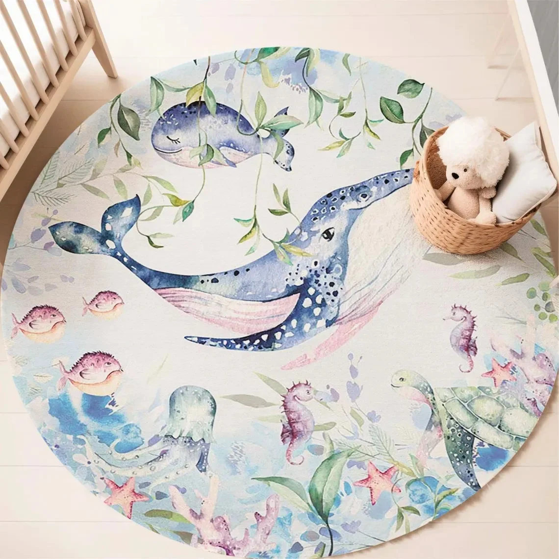 Blauer runder Teppich mit Meer – Baby Nursery Carpet Bewertung und Preis