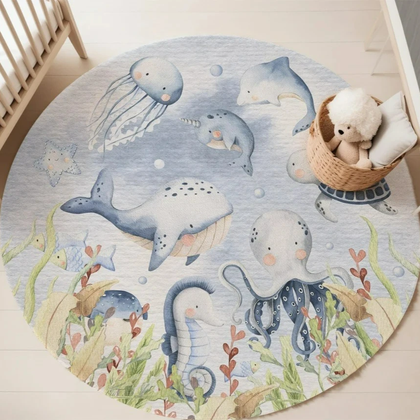 Blauer runder Teppich mit Meer – Baby Nursery Carpet Bewertung und Preis